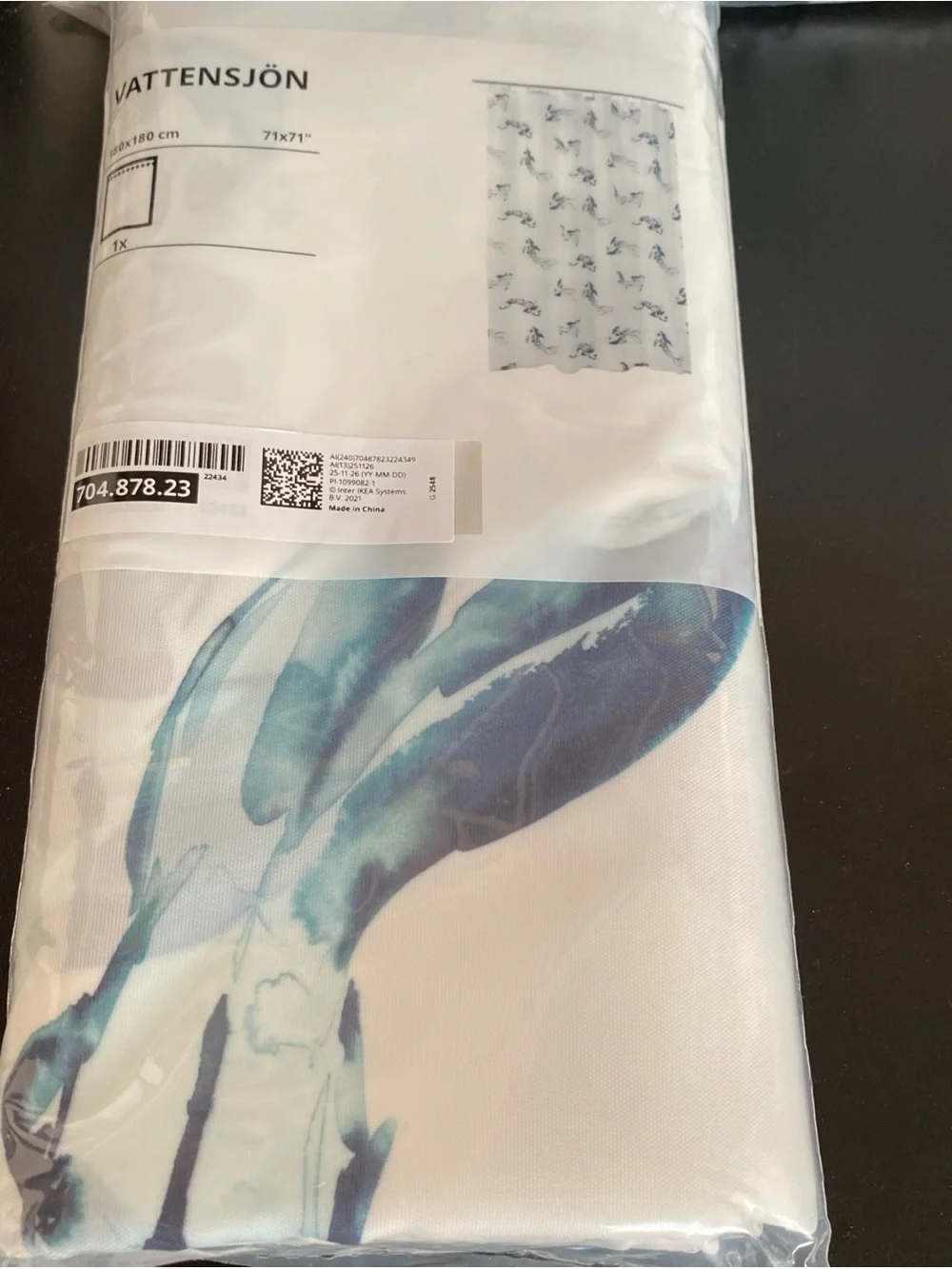 IKEA VATTENSJÖN Shower Curtain White with Blue Watercolor Fish Design 71 x 71